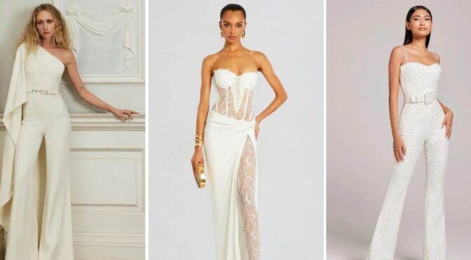 bridal jumpsuit with overskirt
