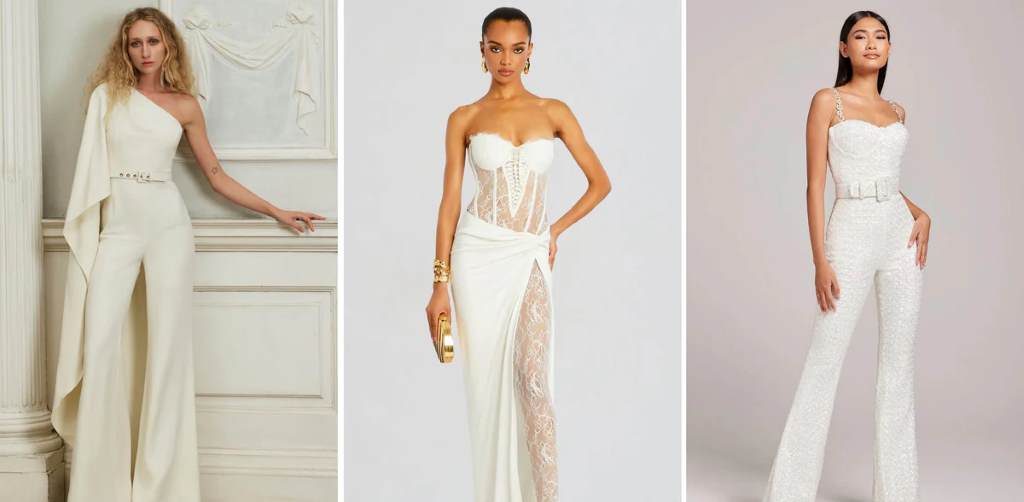 bridal jumpsuit with overskirt