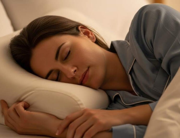 peacefully on Coop Home Goods Original Adjustable Pillow with perfect neck alignment