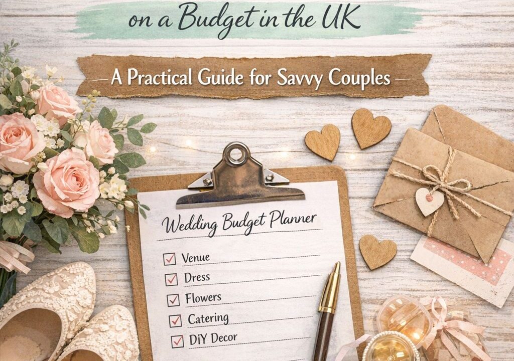 Affordable UK wedding setup with minimalist décor, flowers, and a beautifully decorated budget venue