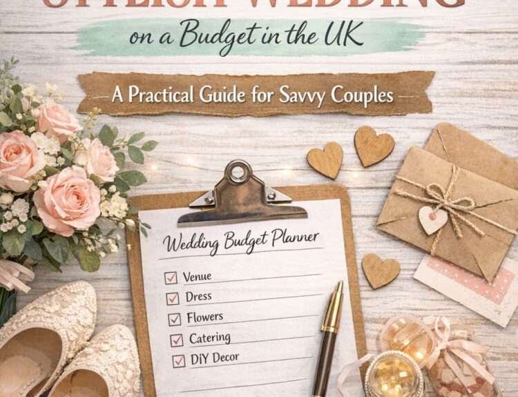 Affordable UK wedding setup with minimalist décor, flowers, and a beautifully decorated budget venue
