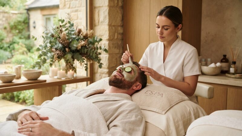 Groom relaxing during a facial treatment at a luxury spa.